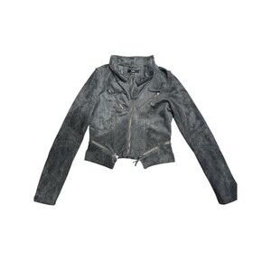 Lulus Gray Faux Suede Moto Jacket Women’s Size S Cropped Zip Biker Jacket